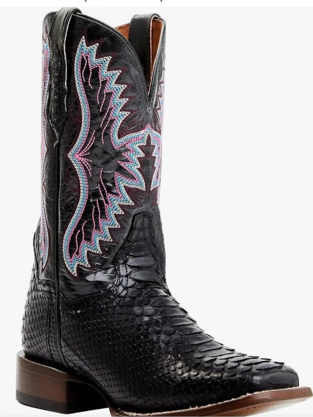 Dan Post Black Python Western Boot with Pink & Teal Stitching
